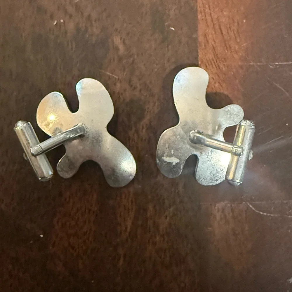 Mens Abstract Blob Cufflinks Silver‎ Tone Unique Modern Funky Fashion
